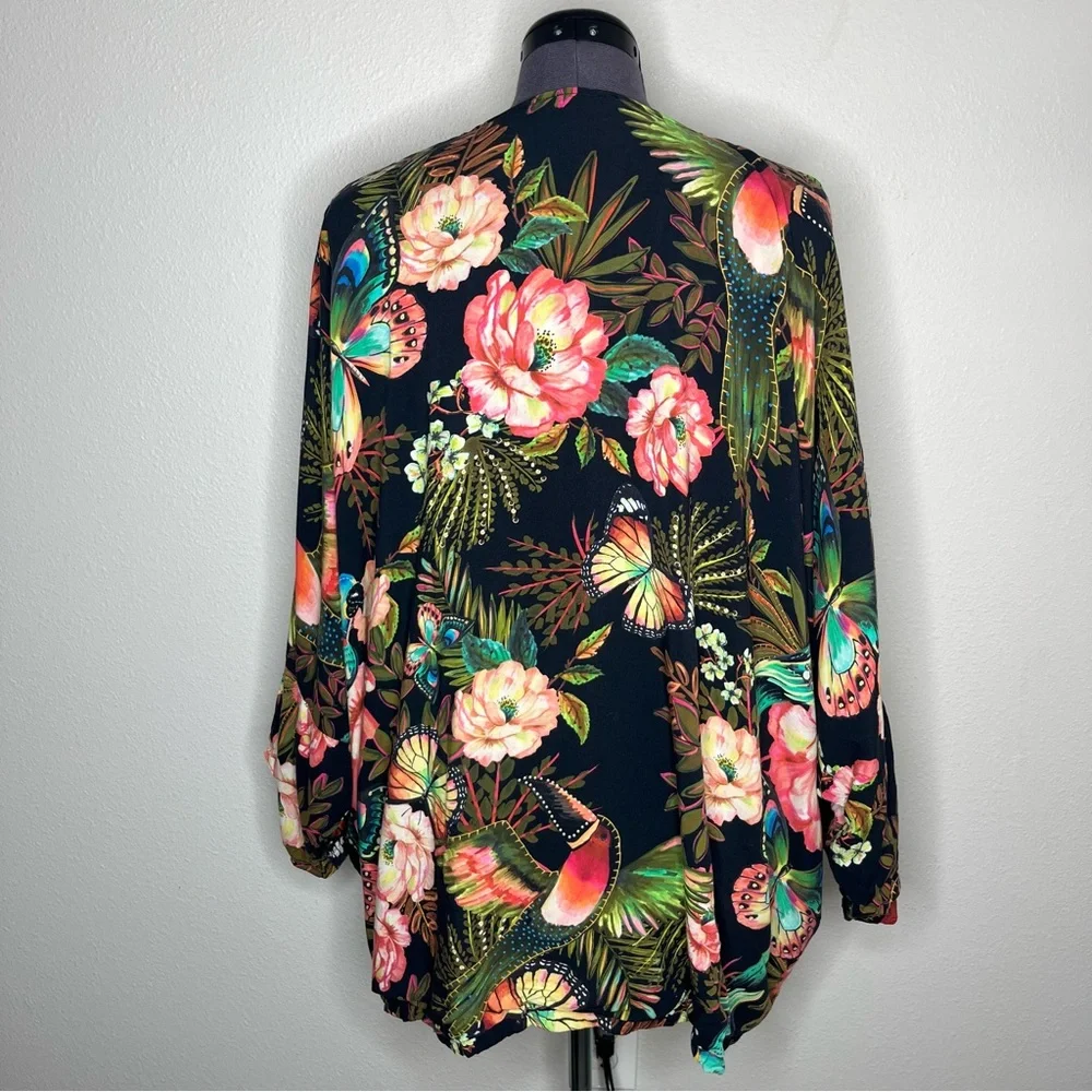 Farm Rio Floral Garden Reversible Open Front Kimono Animal Print Boho Topper - Picture 6 of 16